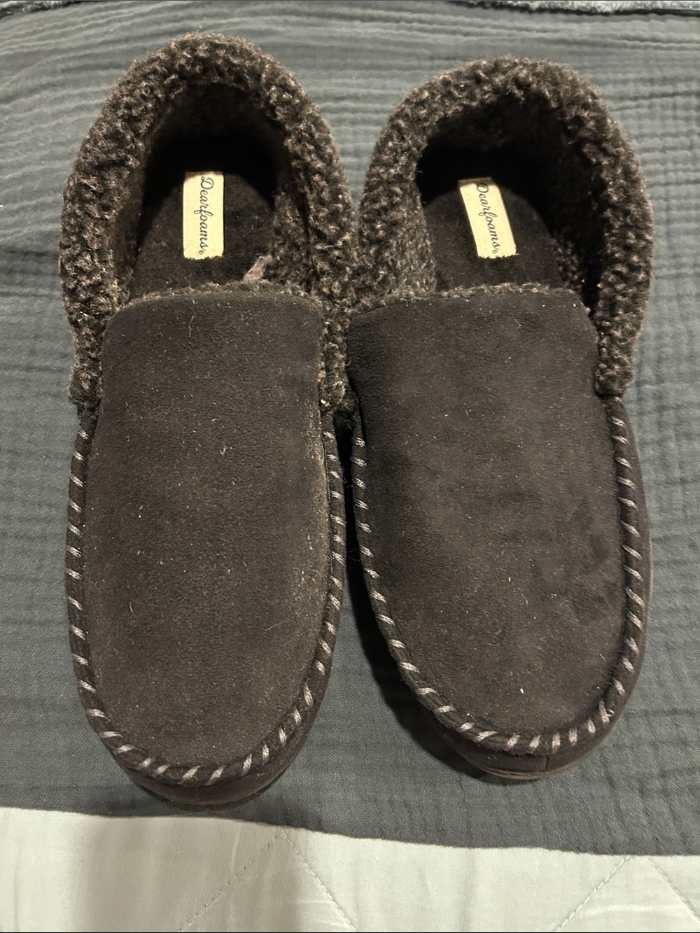 dearfoams Black Suede Slip-On Moccasin Slippers